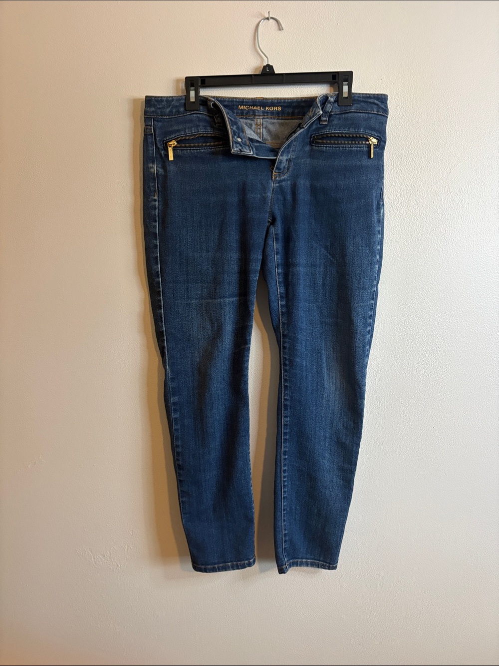 Michael Kors Women’s Indigo Skinny Jeans with Gold Zip Accents